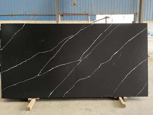 หลอดเลือดดำสีขาว Calacatta Quartz Stone Black Marble Slab Counter Top Countertop For Kitchen Countertop
